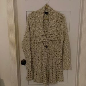Crocheted cardigan, size XL. Champagne with metallic gold thread.